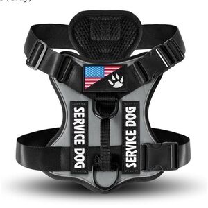 Black and Gray Service Dog Harness with Leash